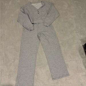 ALO Yoga Heather Gray Waffle Henley Top & matching pants set